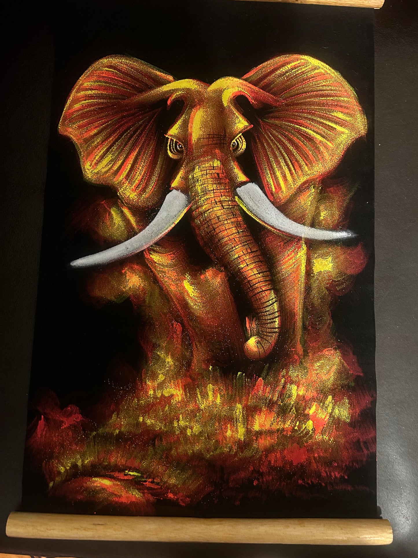 Hand Painted on scroll from Thailand (Golden Elephant)