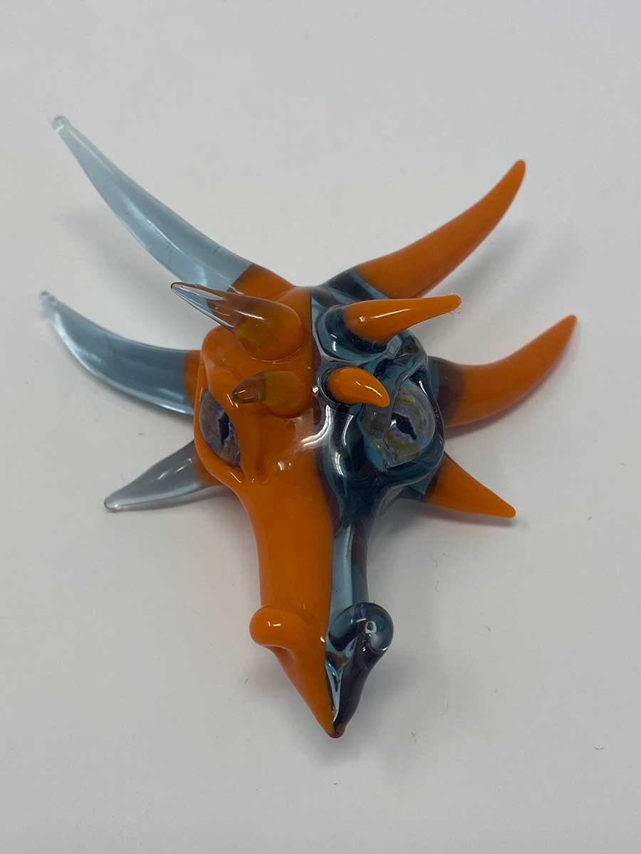Orange and agua Dragon Head By Jahni glass
