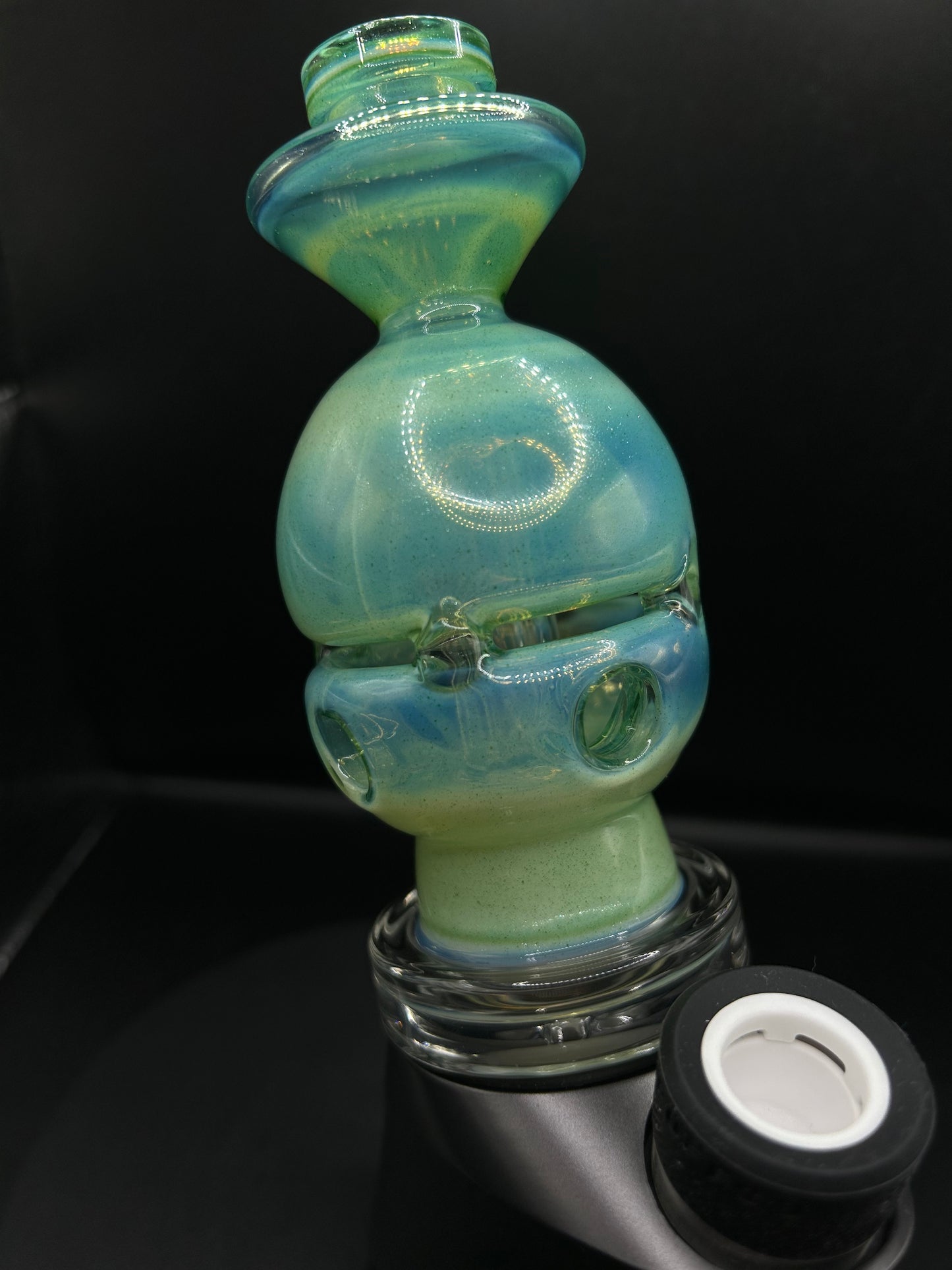 MinerGlass Green Stardust over Ghost FabEgg for Puffco