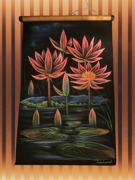 Hand Painted on scroll from Thailand (Lotus Flower)